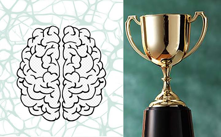 图示一个有大脑和神经元的奖杯